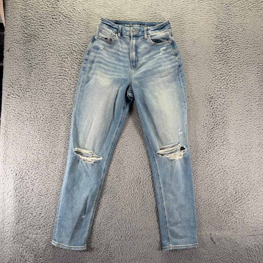 American Eagle Outfitters Jeans Womens 4 Blue Cotton Denim Mom Curvy Distressed